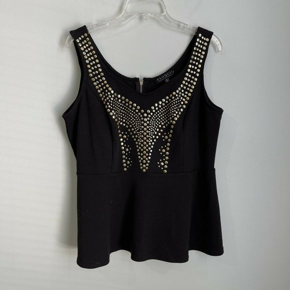 Eloquii Tops - Eloquii Black Sleeveless Studded Embellished Peplum Top